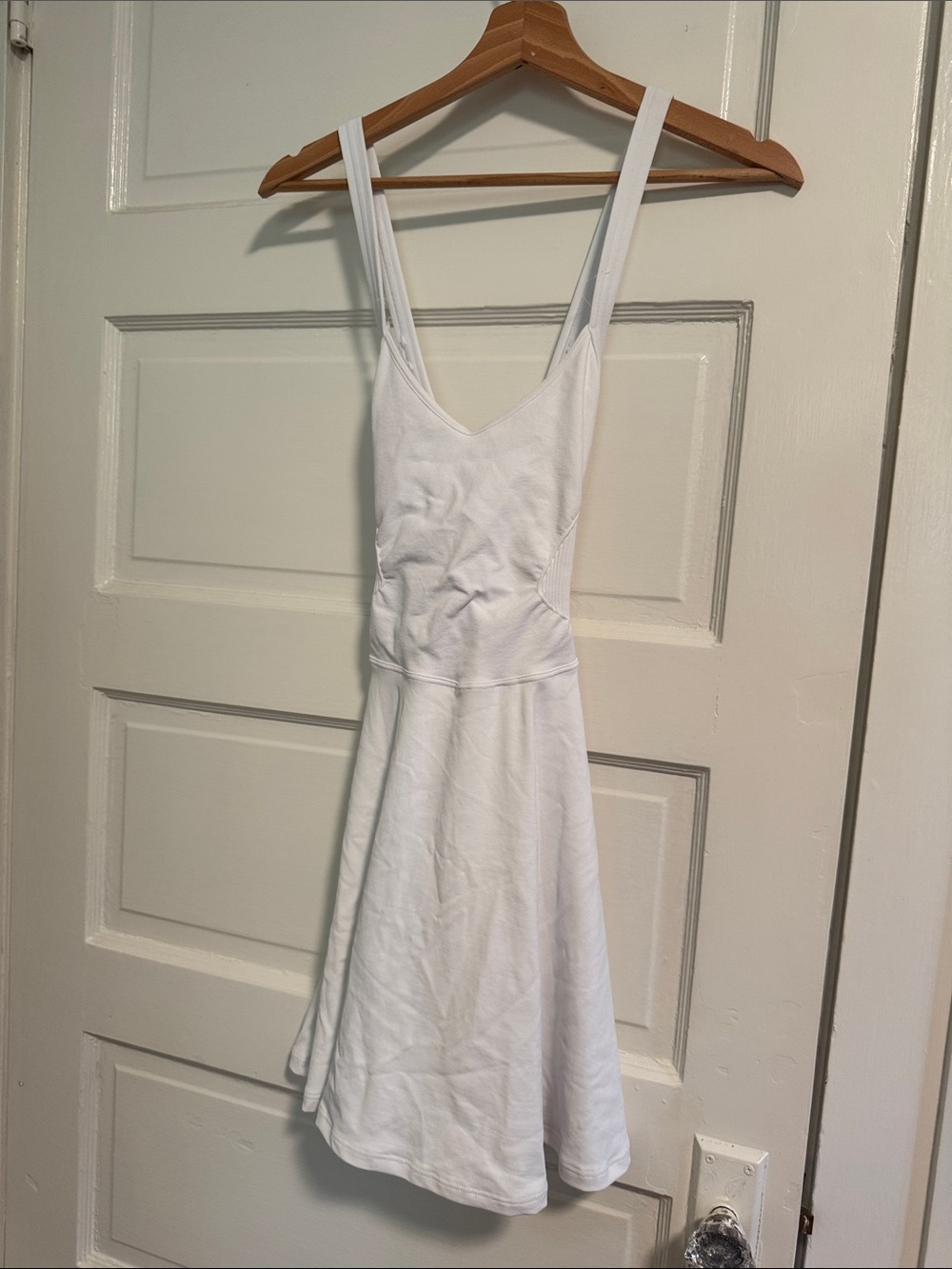 FP Movement by Free People White V-Neck Mini Dress with Flared Skirt